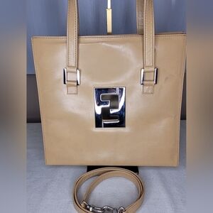 Fendi Tan Leather 2 Way Tote Hand Bag With Silver FF Logo Hardware